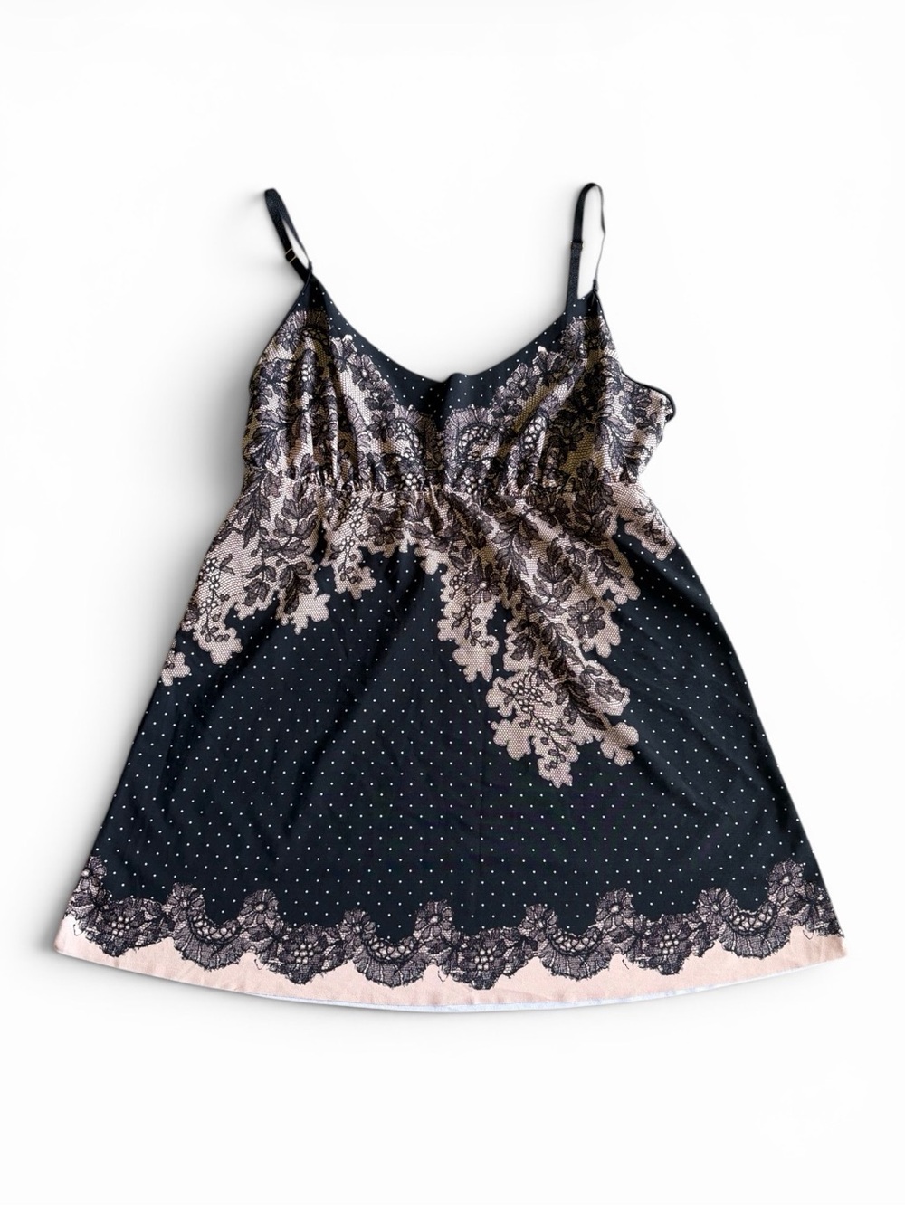 Commando Black Polka Dot Antique Lace Print Cami Top Size S